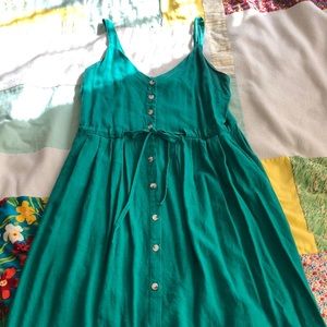 My Star London boutique midi linen summer dress pockets drawstring Kelly green